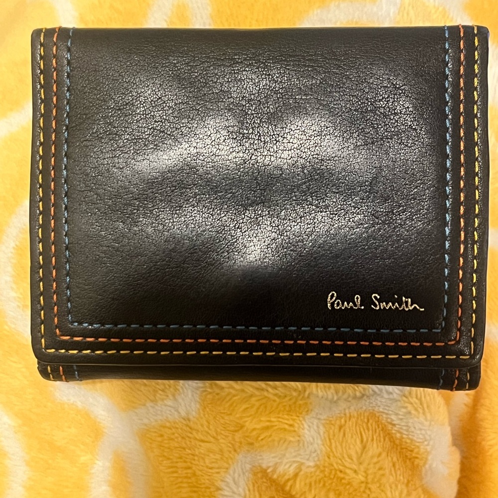Paul Smith Black Leather Card Holder with Multicolor Stitching